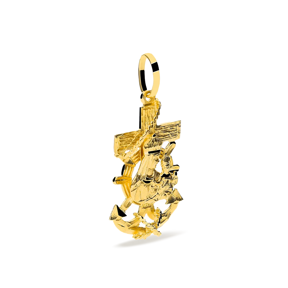 Cruz del mar para hombre con virgen del carmen oro 18 quilates 29mm