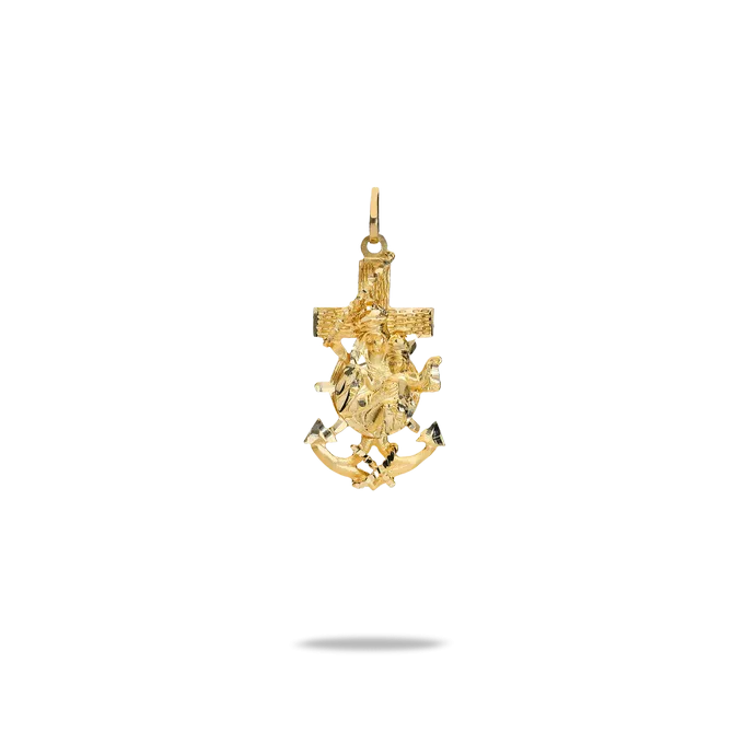 Cruz del mar con virgen del carmen oro 18 quilates 32mm