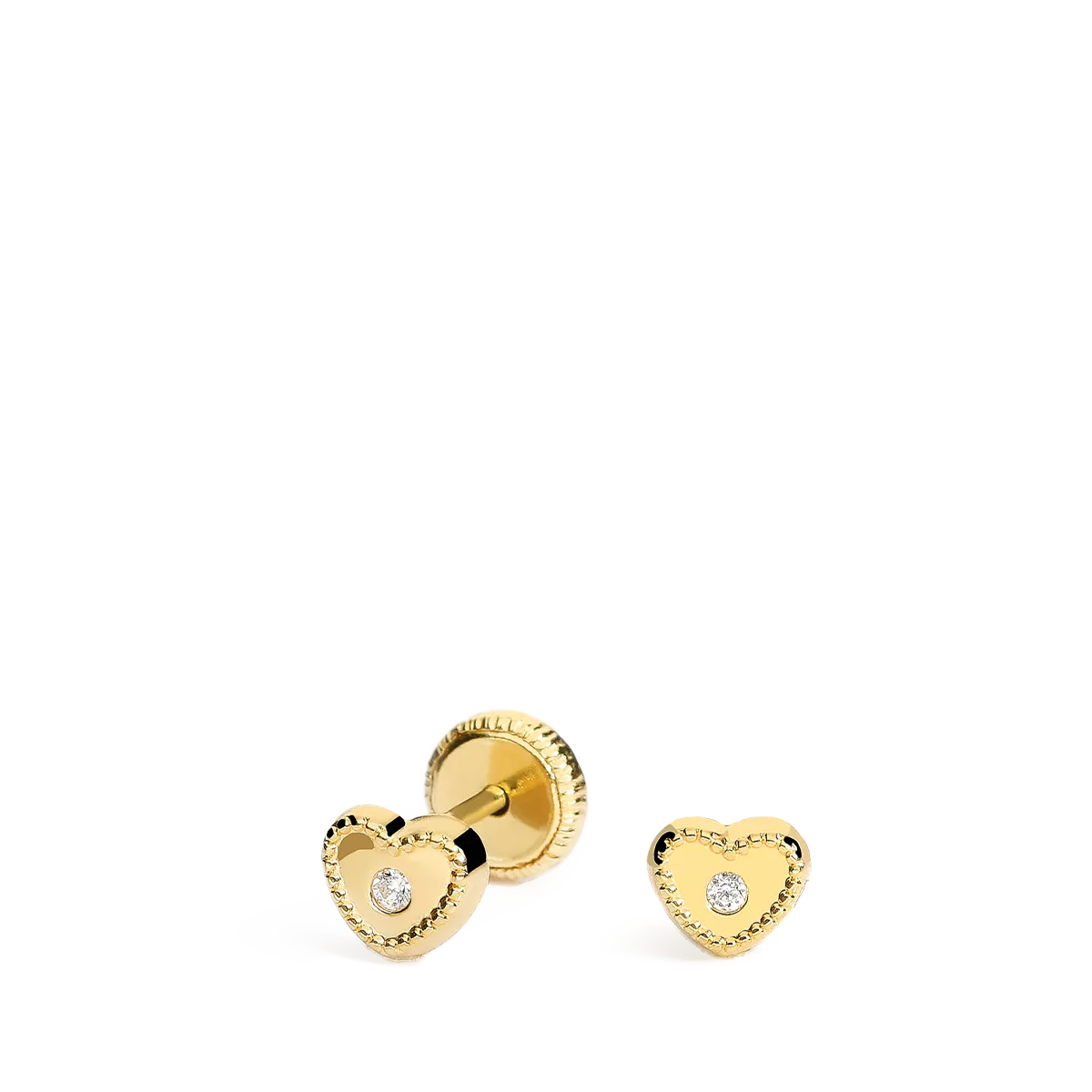 pendientes para bebe corazon bisel oro 18 quilates